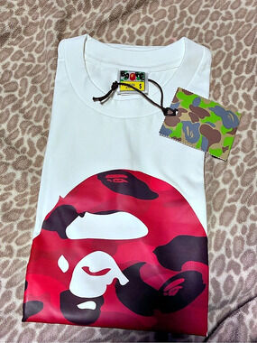 A Bathing Ape Color Camo Big Ape Head Tee White & Red small